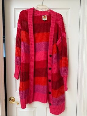 FARM Rio Pink, Red & Purple Striped Chunky Knit Cardigan